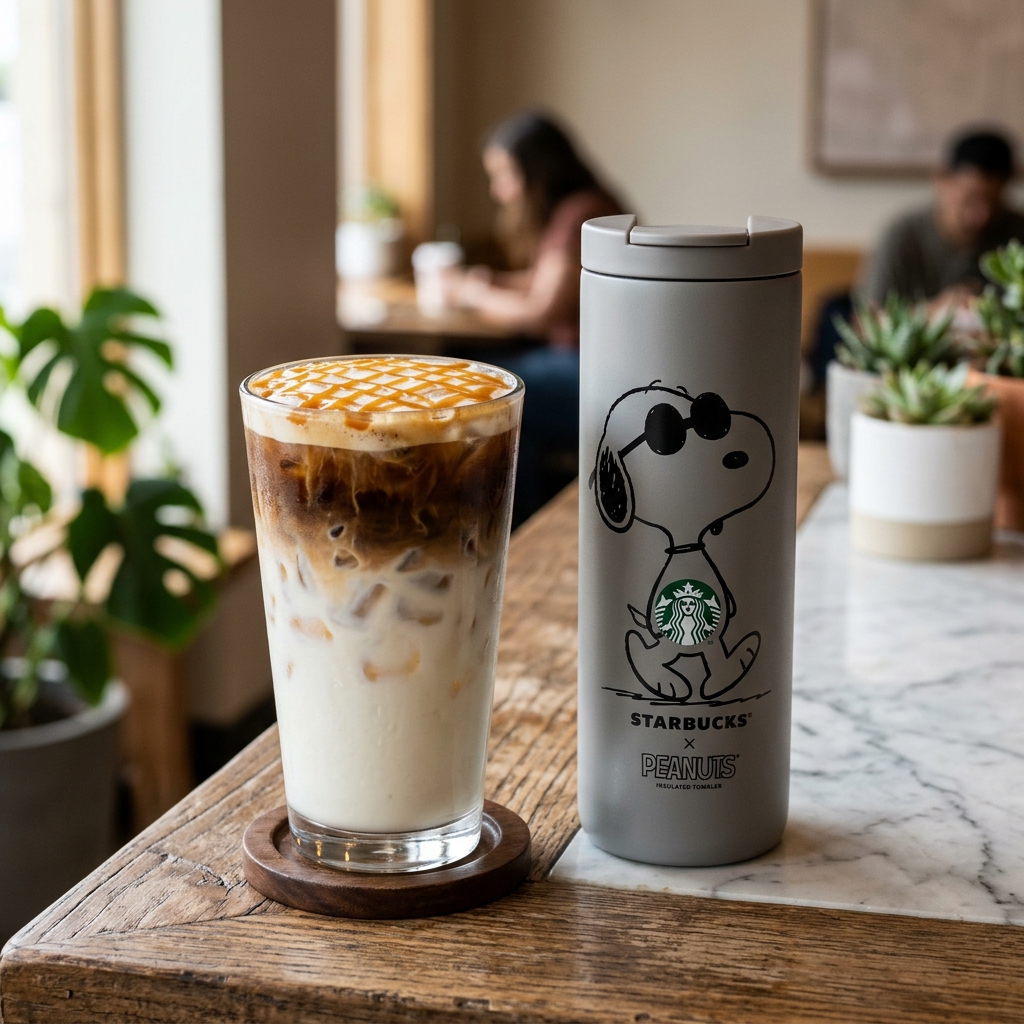Snoopy Cup Starbucks Iced Caramel Macchiato - Official Starbucks Snoopy collaboration drink
