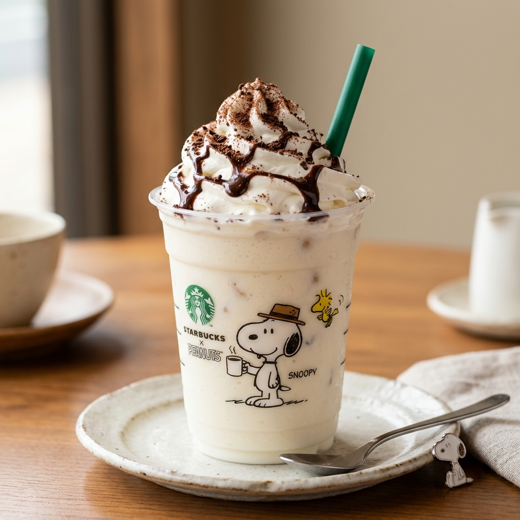 Starbucks Snoopy Vanilla Cream Frappuccino - Official Starbucks Snoopy collaboration drink